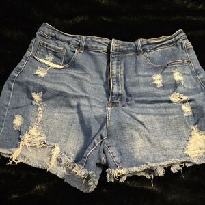 Wax Jean Blue Distressed Jean Shorts
